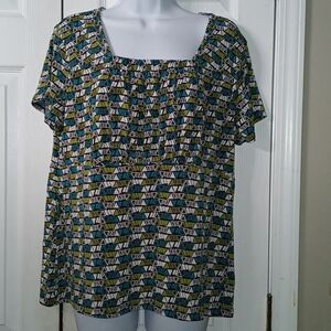 Easy 5th geometric short sleeve blouse Sz XL NWOT